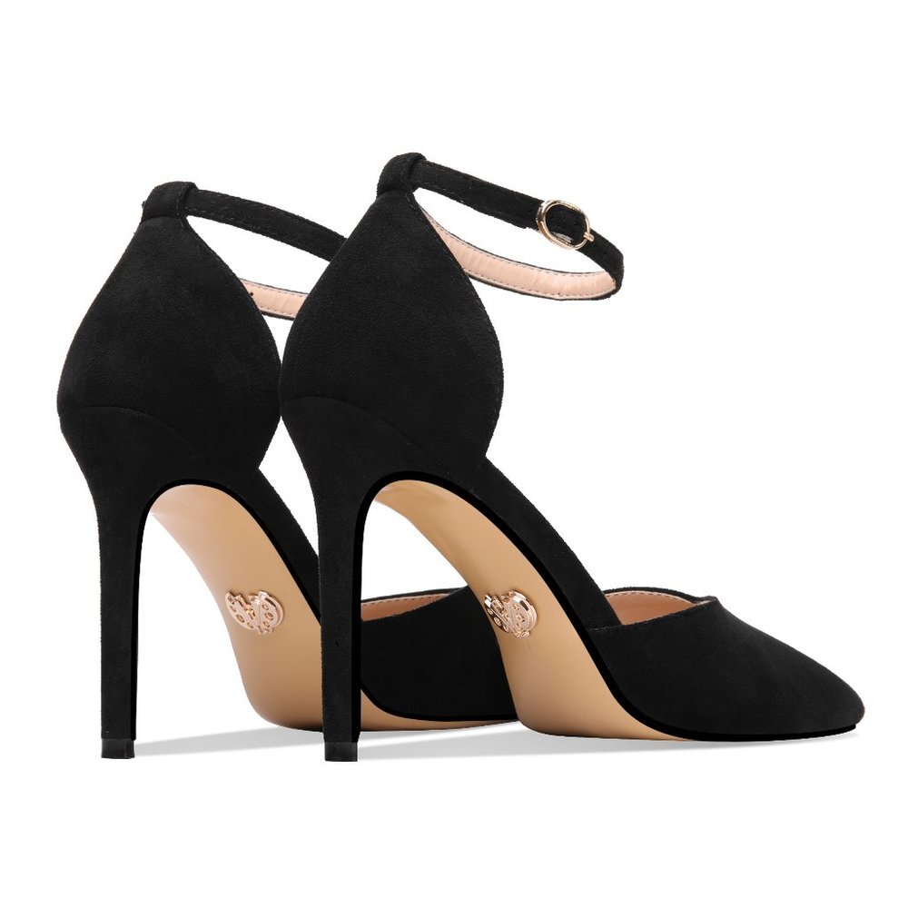 Petit Cadeau Carolyn - 4" High Heels with ankle straps. Suede Black Size 9 - Picture 3 of 6